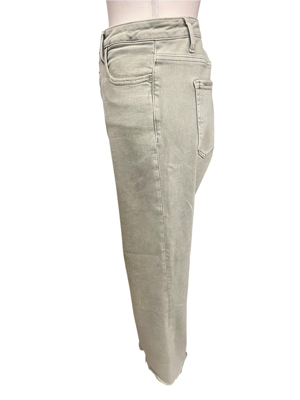 Lovervet by Vervet Olive Green High Rise Crop Wide Leg Raw Hem Jeans 32/15 - Picture 7 of 10